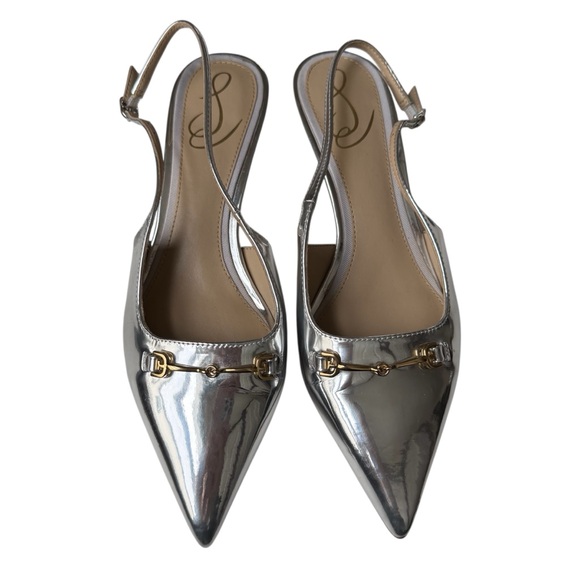 Sam Edelman Fitzgerald Slingback Pump Silver Women’s 6 Kitten Heel Pointed Toe - Picture 3 of 15